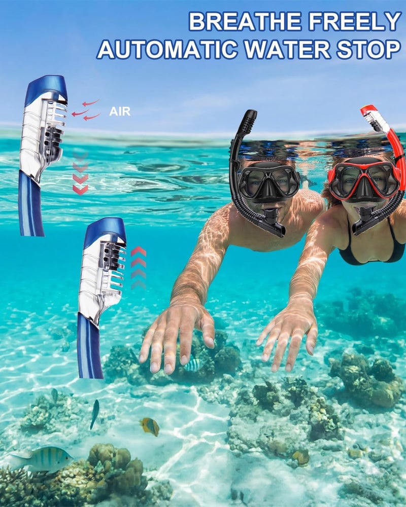 DIPUKI Snorkeling Gear for Adults, Dry-Top Snorkel Mask Set, Anti-Fog Scuba Diving Snorkle mask Set Adult, Panoramic Wide View Dive mask, Adjustable Swimming Diving Snorkeling Packages - Image 5